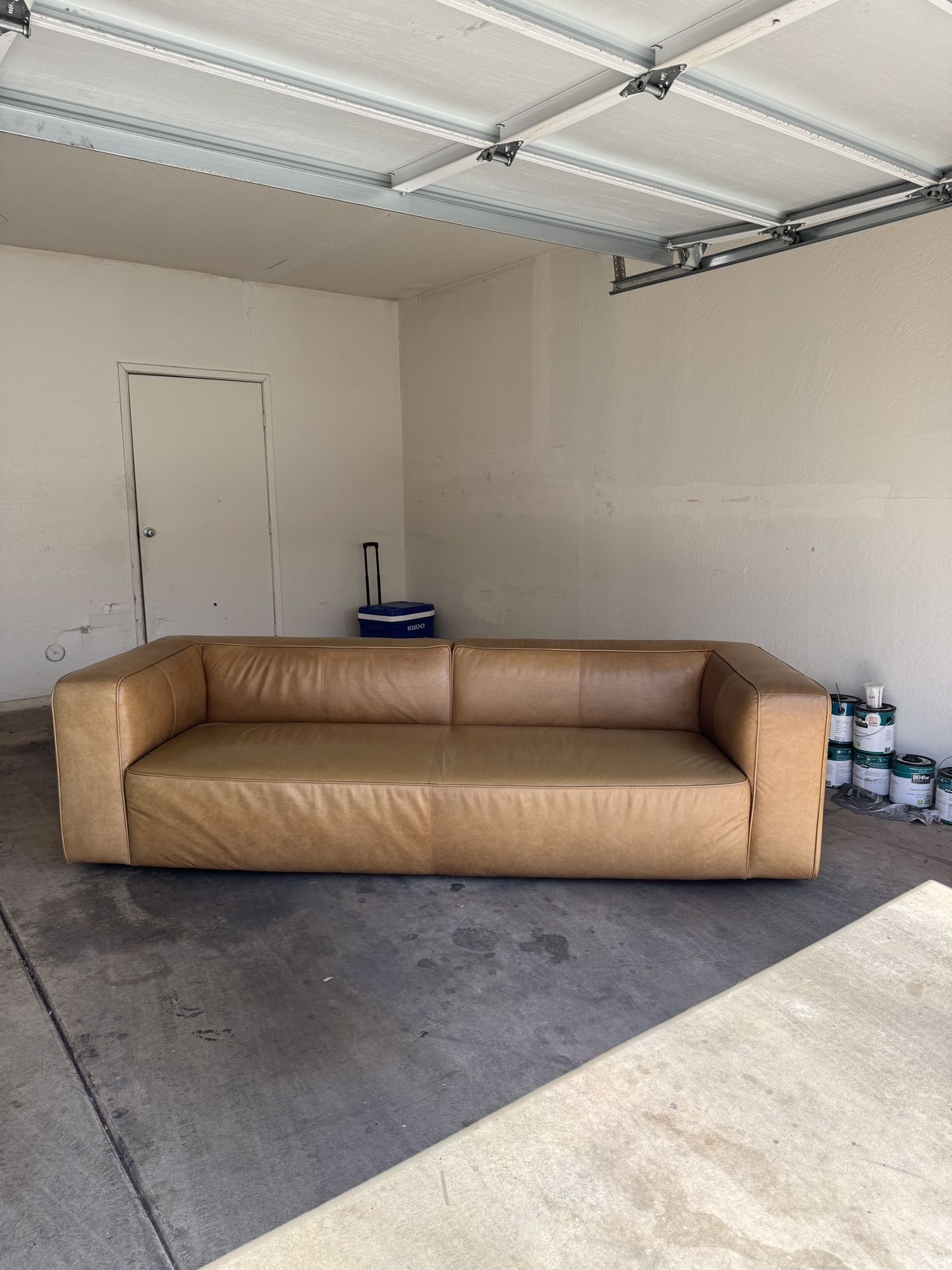 CB2 Lenyx Saddle Brown Leather Sofa