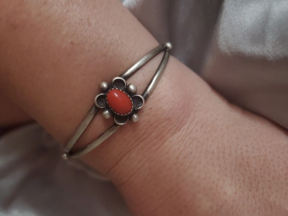 Sterling Silver Coral Vintage Bracelet