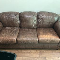 2 Brown Leather Couches w/ Free Coffee Table