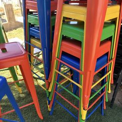 Colorful metal stools 