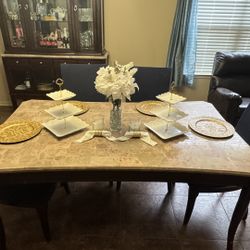 Elegant Marble-Top Dining Table with 6 Chairs