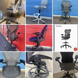 Herman Miller Classic & Remastered Aeron’s  B / Mirra 2 / Sayl & Steelcase Leap V2 Drafting Stools Office Chairs 