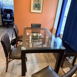 Designer Leather-Wrapped Steel & Glass Dining Table