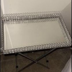 Made In India Mirror & Crystal Side Table Accent Table 
