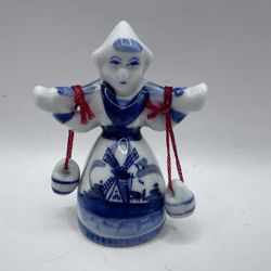 Vintage Delft Style Porcelain Girl with Swinging Buckets