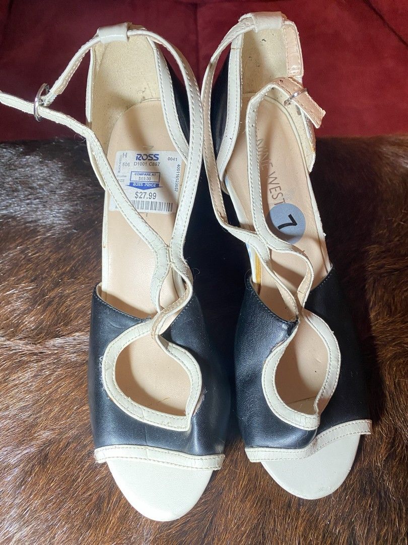 Black and Beige Mid Heels