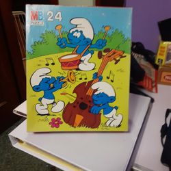 SMURFS MB MILTON BRADLEY 1982 24 PIECE JUMBO JIGSAW PUZZLE COMPLETE 15 X 12.5 WITH BOX #4278-1, (BEST OFFER)