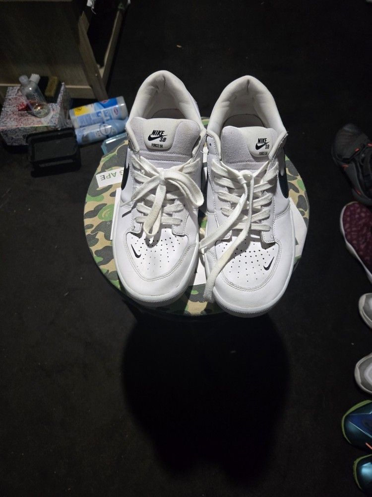 Nike SB Force 58 PRM Premium Leather White/Black Mens Size 12 DH7505 101 Great Condition