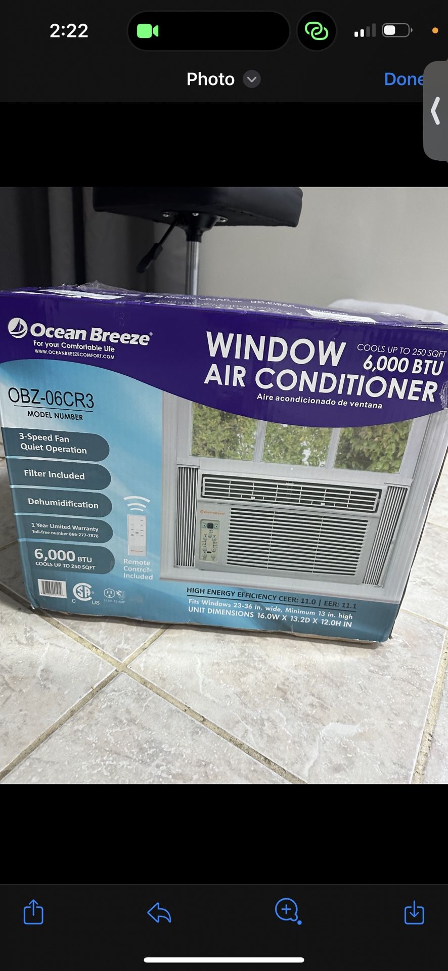 Ocean Breeze Air Conditioner 6000 BTU