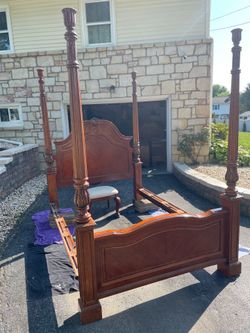 Carved Wood Four Poster Queen sized Bed Frame