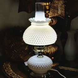 Vintage Hobnail Milk Glass Hurricane Lamp GWTW Parlor Lamp