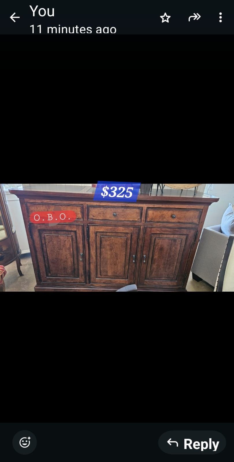 Solid Wood Sideboard / Buffet Cabinet β $325 OBO