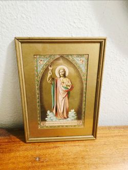 MARSHALL FIELDS (MACY"S) Chromolithograph or Holy card Print The Sacred Heart of Jesus Framed (READ)