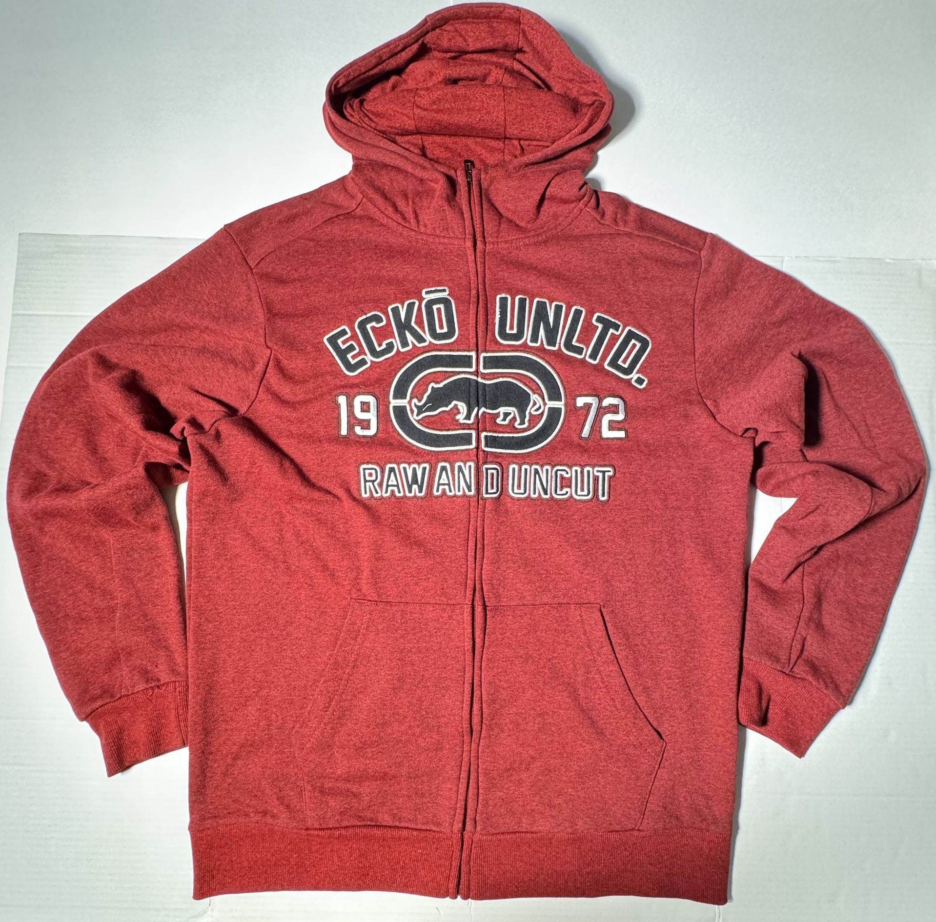 Pre Owned Good Ecko Unltd Full Zip Hoodie Embroidered Burgundy Red Men Size Large