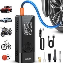 Tire Inflator Portable Air Compressor, Battery & 12V DC Dual Power Air Pump for Car Tires, 150PSI Cordless Bike Tire Pump with Digital Pressure Gauge,