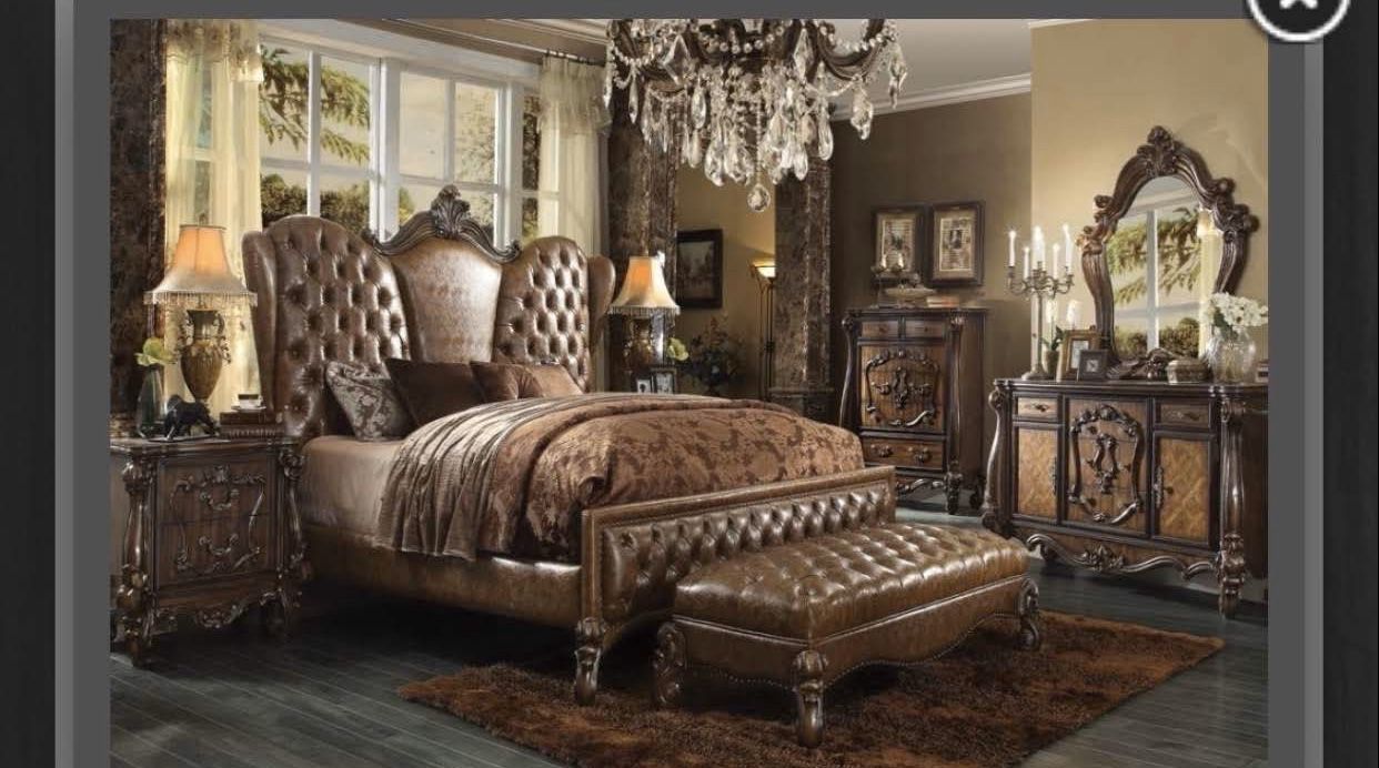 King size bedroom set 6 piece leather cherry oak bedroom set