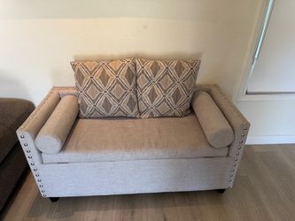 Beige Nailhead Loveseat / Accent Sofa – $100 OBO