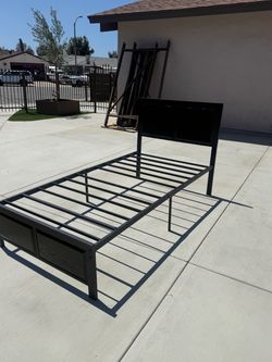 Black Metal Twin Bed Frame with Headboard