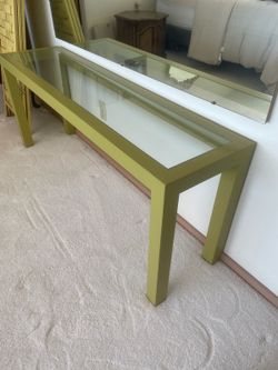 Vintage mid century modern lime green table console plant stand 60 by 15 by 24