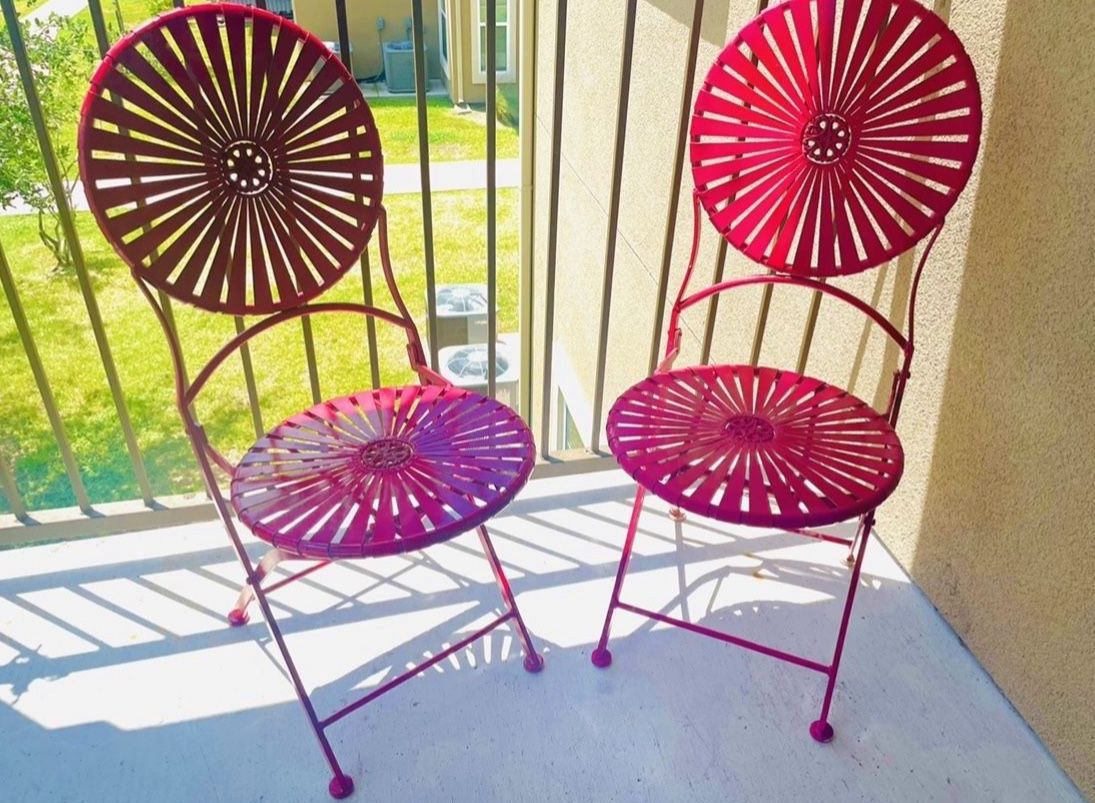 Candy Apple Red Steel Foldable Bistro Chairs