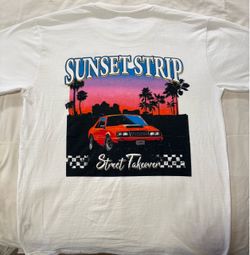 Ford Mustang Roadtrip Retro graphic T-shirt- White Summer Streetwear-Size L