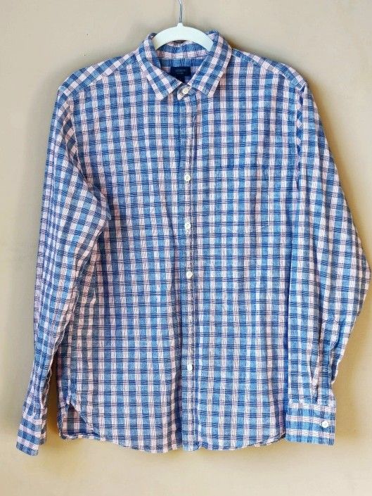 J. CREW Oxford Plaid Checkers Botton Down Dress Shirt Top Mens Size M Medium