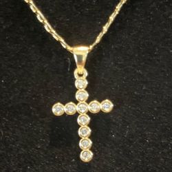 18 K gold filled 3 mm 18“ Figaro chain with diamond like cross