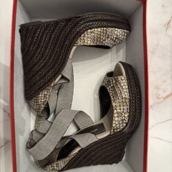 Jean-Michel Cazabat Women's Open Toe Ankle Straps Wedge Espadrilles Sandals Brown Size 8.5