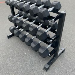 NEW Rubber Hex Dumbbells 5lb - 50lb Dumbbell Pairs Olympic Weights Home Gym Workout Equipment Fitness Weight Set 