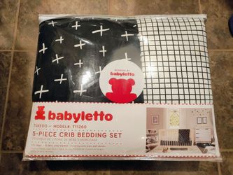 Babyletto 5 Piece Crib Bedding Set, Tuxedo - New
