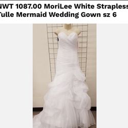 MoriLee White Strapless Tulle Mermaid Wedding Gown