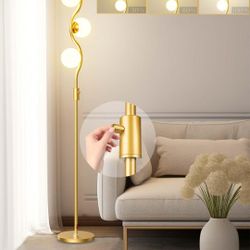 Lightdot 60IN Dimmable (Brightness Adjustable) Gold Floor Lamp, Mid Century Standing Lamps with 3 Globe Soft Warm White Eye Care 3000K Bulbs Included,