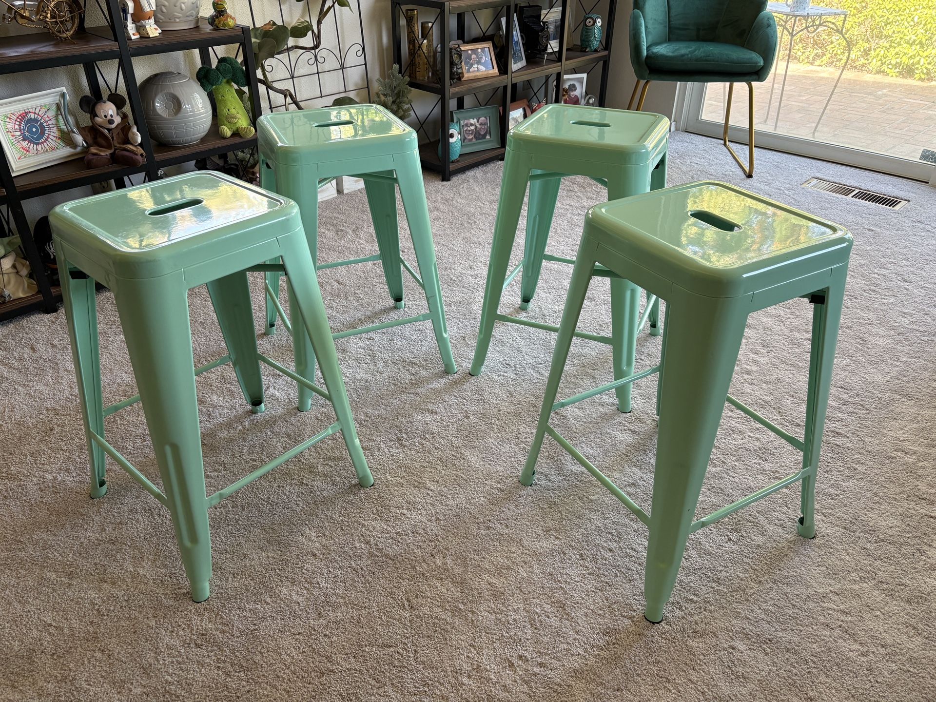 Mint Green Metal Stools - Set Of 4