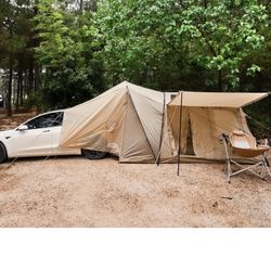 ACtent for Tesla Model 3&Y, Pop-Up SUV Tent w. Awning for Car Camping, Connects to Tesla Tailgate for Air-Conditioning, Sleeps 6 Adults, 10'x8.2' - De