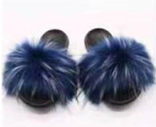 Women's Fox Fur Slides Fuzzy Furry Slippers Sliders Sandals Flat Shoes