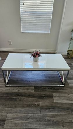 White Coffee Table with Chrome Frame