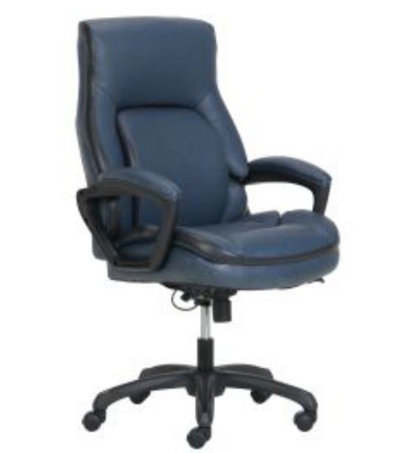 Shaquille O'Nealâ„¢ Amphion Ergonomic Bonded Leather High-Back Executive Chair, Navy/Black