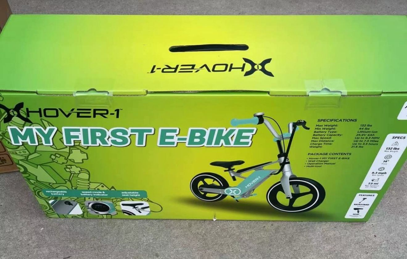 Hover-1 My First E-Bike, 8 MPH Top Speed, 7.5 Mile Range, LED Display, 14” Pneumatic Tires, Rear Electronic and Mechanical Brakes, for Kids 8+