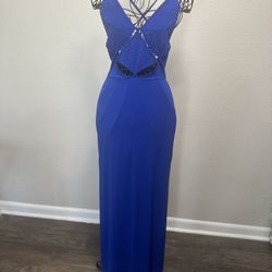 Blue Embellished Backless Bodycon Dress
