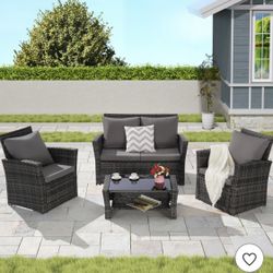 Patio Wicker Furniture Set with Coffee Table and Cushions