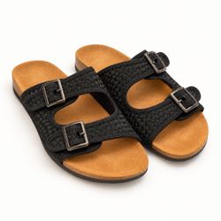 Bernie Mev Sunset Black Woven Double-Buckle Sandals EU 39 NIB