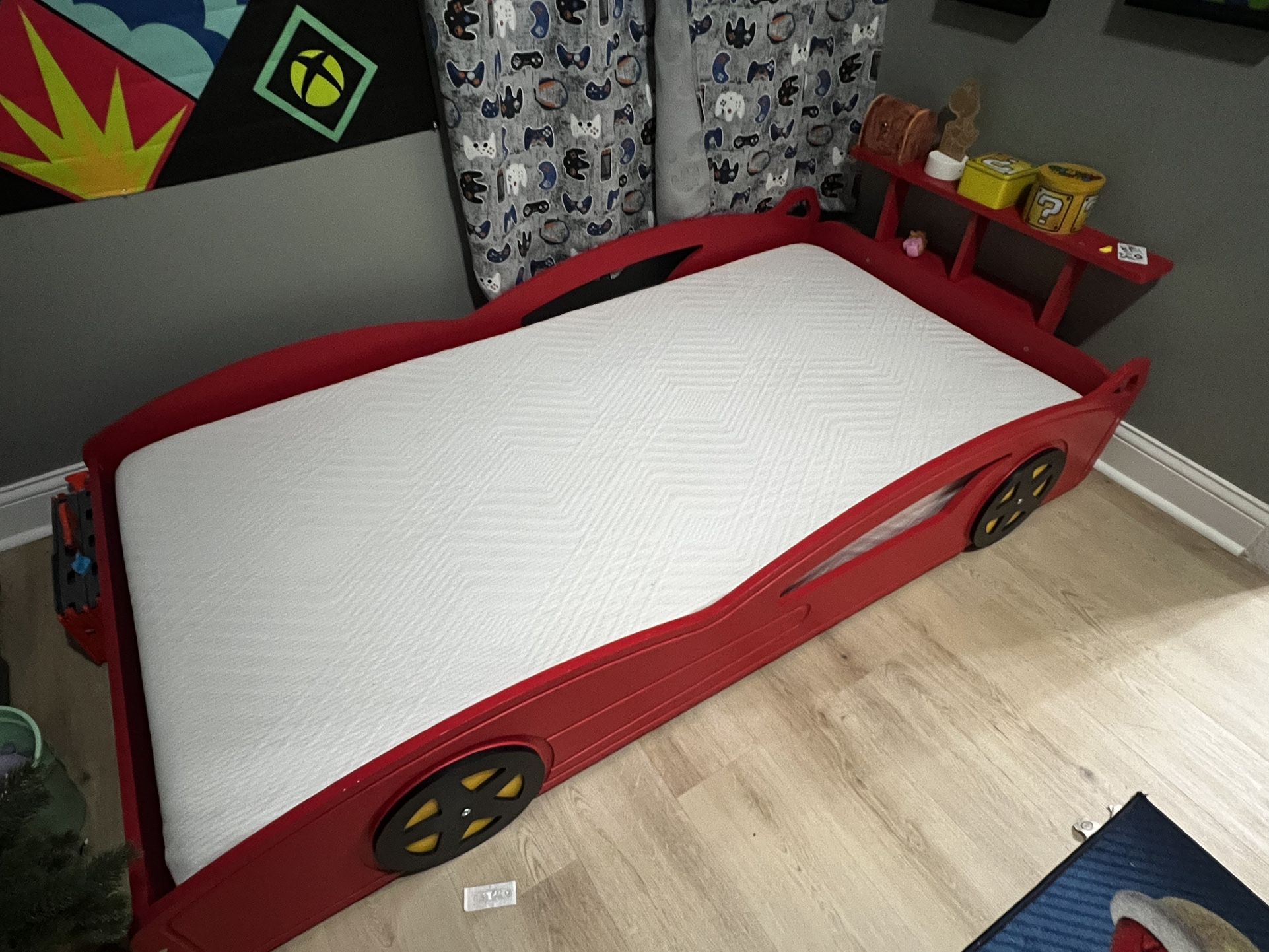 Kids racing car bed and mattress