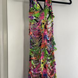 Neon Cutout Halter Mini Dress – One Size / Small
