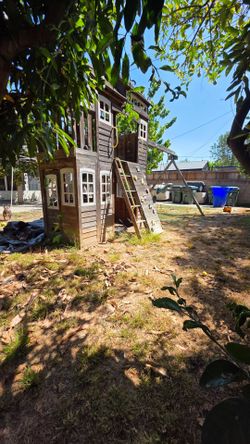 Outdoor kids clubhouse swing & slide