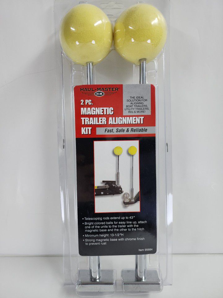 NEW Haul-Master 2 Pc. Magnetic Trailer Hitch Alignment Kit #95684.

● Telescoping rods extend up to 43"

● Bright colored balls for easy line up, atta