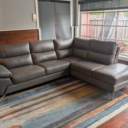 Small Grey Modern Sectional Faux Leather Chrome Legs