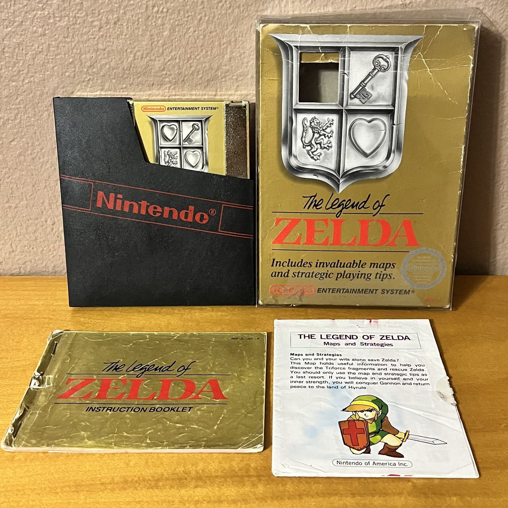 The Legend of Zelda in box with manual and map for NES