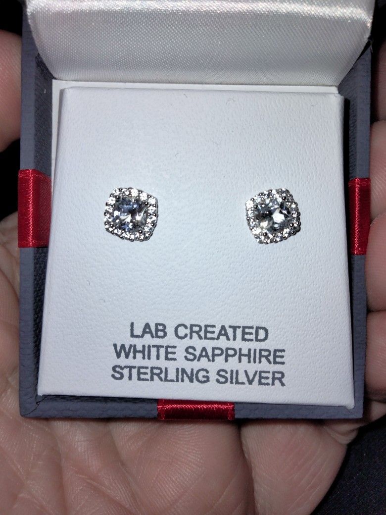 Sterling Silver And White Sapphire Earrings