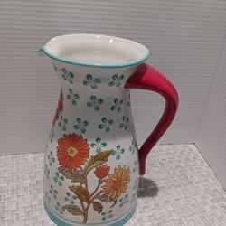 Vintage "Dutch Wax" Floral Pitcher 