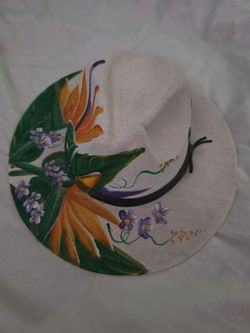 artisanal hand-painted canvas/straw fedora f